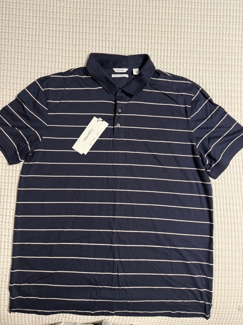 Calvin Klein Navy Polo with Cream Stripes